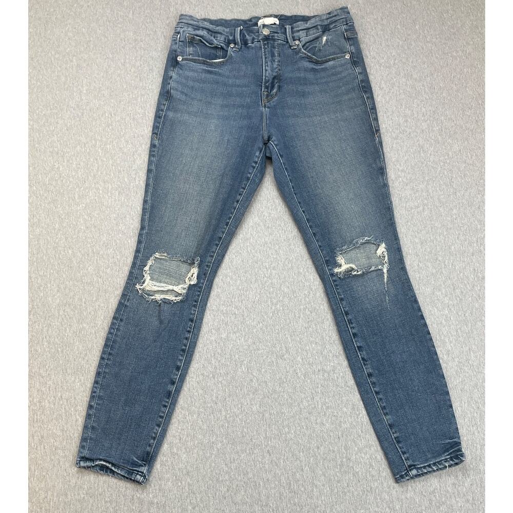 Good‎ American Jeans Womens 8/29 Blue Cotton Blend Stretch Crop Distressed
